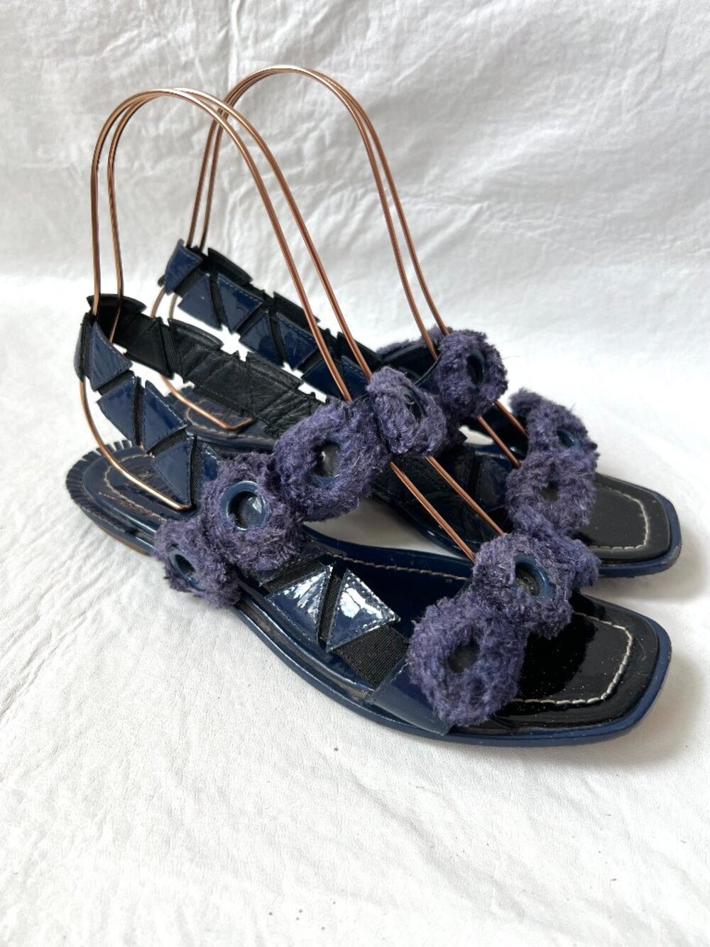 Tory Burch sandals blue patent leather womens 7.5 flat slingback Freya fringe